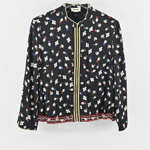 ZADIG VOLTAIRE Jacket Womens Size 40 Black Vendrix Floral Embroidered Retro Boho - Picture 1 of 14